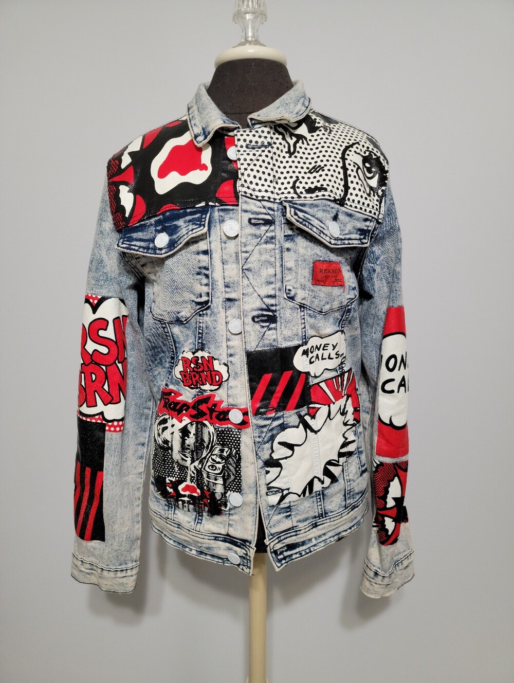 Reason NYC Crazed Jean Jacket Men’s MONEY TALKS Graffiti Graphic Print